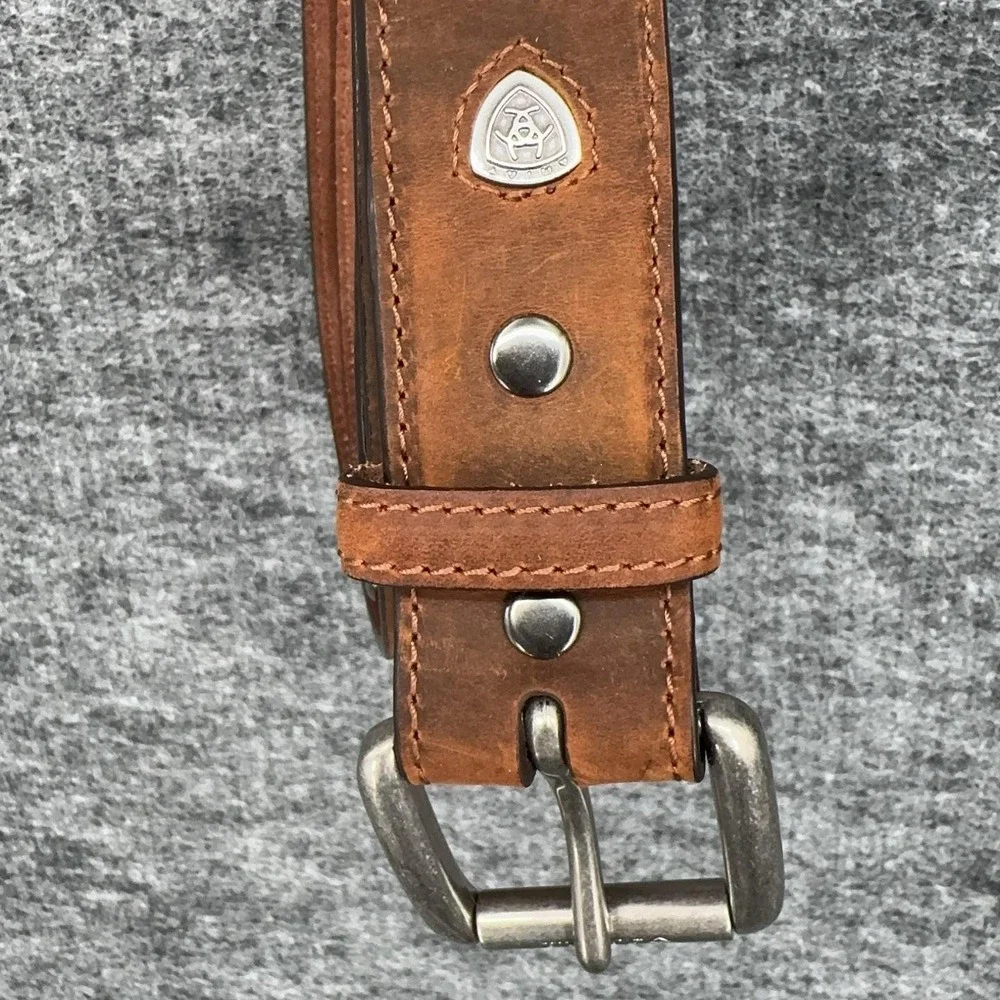Ariat Belt Mens 42 Brown Leather Camo Western Adjustable Buckle Logo A10160156